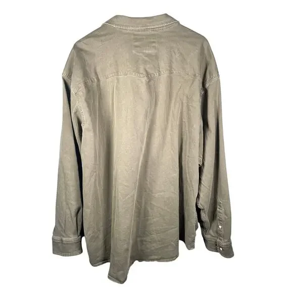 Poncho Outdoors Shirt Mens 3XL Faded Green Hidalgo Denim LS Pearl Snaps Western - Picture 3 of 5